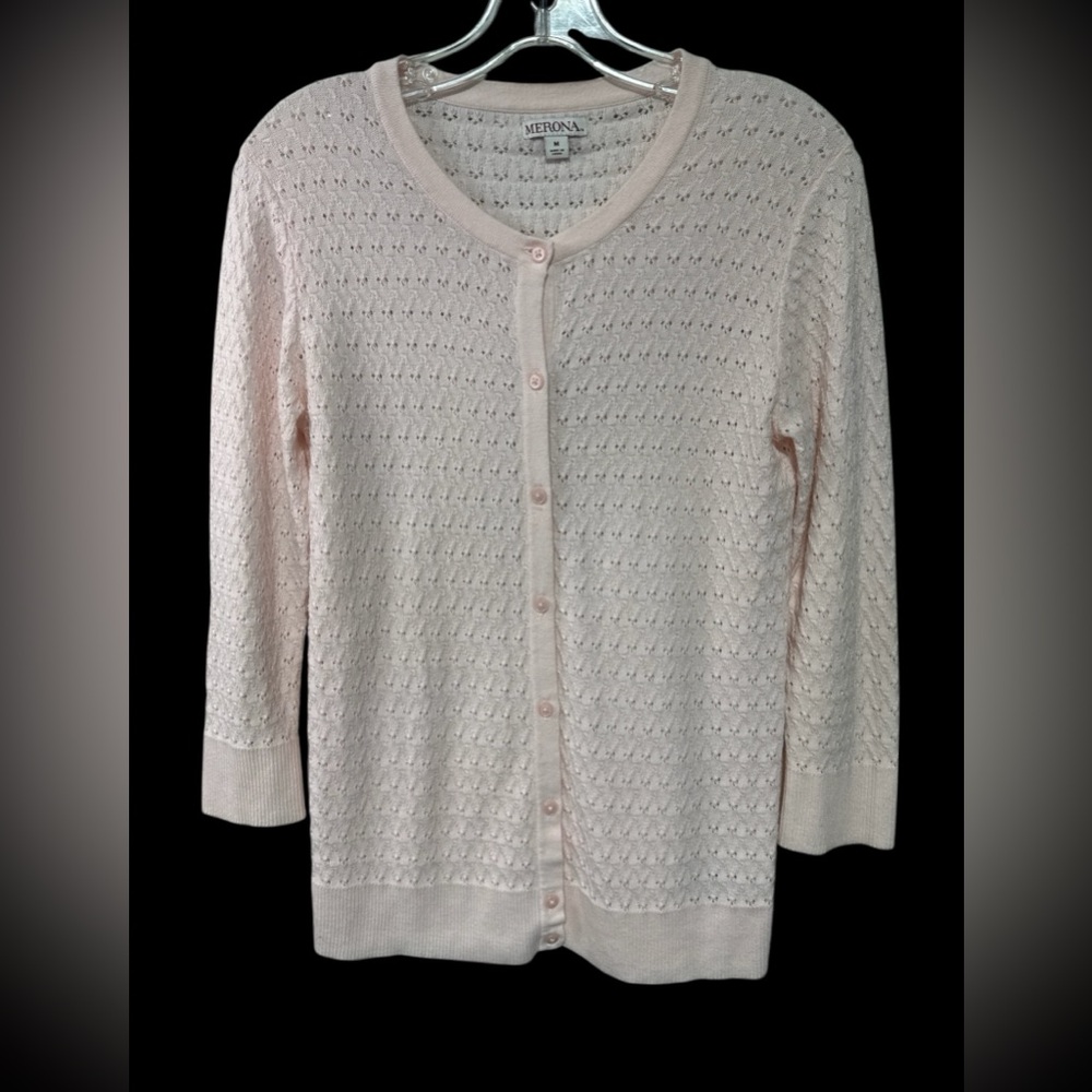 Merona Light Pink Button-Up Cardigan - 3/4” Sleeves -  In Women's Size M